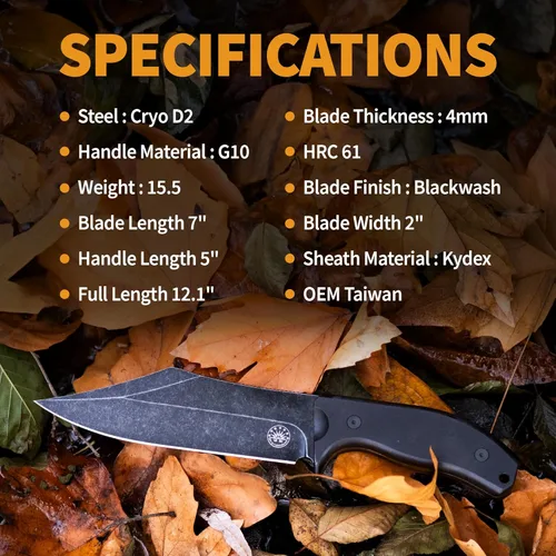 Miniatura 8 de Cuchillo Bowie de hoja fija Caiman XXL de Off-Grid Knives con acero Cryo D2, empuñaduras G10, vaina de Kydex, para acampada, bushcraft, caza, Coyote