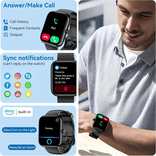 Miniatura 2 de Reloj inteligente con Alexa integrado, rastreador de salud HD de 1.83 pulgadas, llamadas/notificaciones Bluetooth, más de 120 modos deportivos, Negro