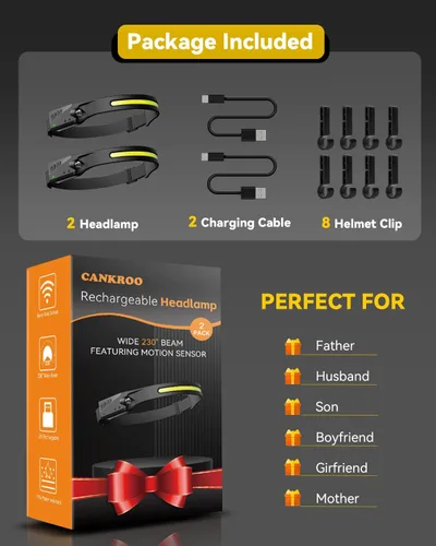 Miniatura 9 de Faros delanteros recargables con luz roja, paquete de 2, lámpara LED de haz ancho para adultos, faros para cabeza con sensor de movimiento, luz