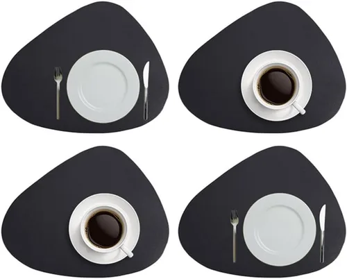 Juego de 4 manteles individuales de cuero negro, manteles individuales para cena de boda, se puede limpiar y lavar, mantel individual antideslizante