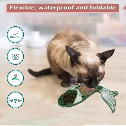Miniatura 5 de Tapete para lamer gatos, 3 piezas. Tapete para lamer lentos en forma de pez, tapete antideslizante para lamer con ventosas para reducir