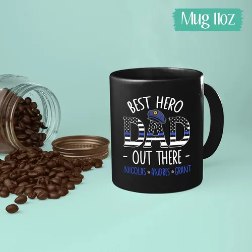 Miniatura 5 de Taza de café con texto en inglés "Best Hero Dad Out There", taza de té de felicitación personalizada para policía, regalo de policía de un compañero