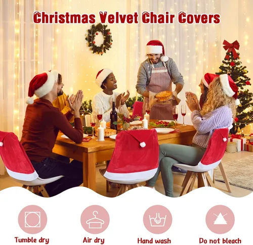 Miniatura 5 de Peryiter 24 piezas de decoraciones navideñas para sillas, fundas protectoras de terciopelo para sillas de comedor de Navidad, para cocina