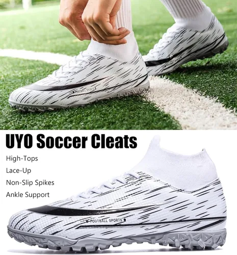 Miniatura 6 de UYO Men's Soccer Cleats Football Shoes with High-Tops Lace-Up Non-Slip Spikes Ankle Support Outdoor Athletic Firm Ground Turf Sneaker