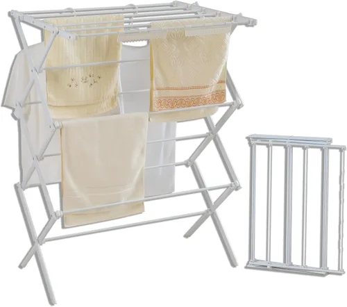 Estante de secado de ropa plegable de 3 niveles, estante vertical portátil y plegable para almacenamiento en interiores y exteriores, color blanco