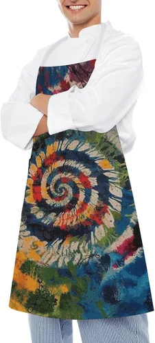 Miniatura 4 de Colorful Spiral Tie Dye Aprons Waterproof Cooking Kitchen Apron Unisex Adjustable Bib Apron with Pocket Restaurant Chef Works Aprons for Waitress