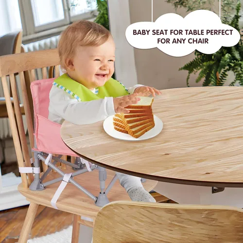 Miniatura 6 de Silla de bebé portátil, asiento elevador plegable con bandeja para mesa de comedor, silla de camping compacta para césped, playa, viajes, bebés de 6