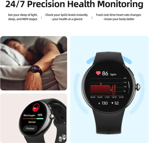 Miniatura 5 de Parsonver Reloj inteligente AMOLED para hombres y mujeres, pantalla siempre encendida, rastreador de fitness, responder/realizar llamadas, 2 bandas