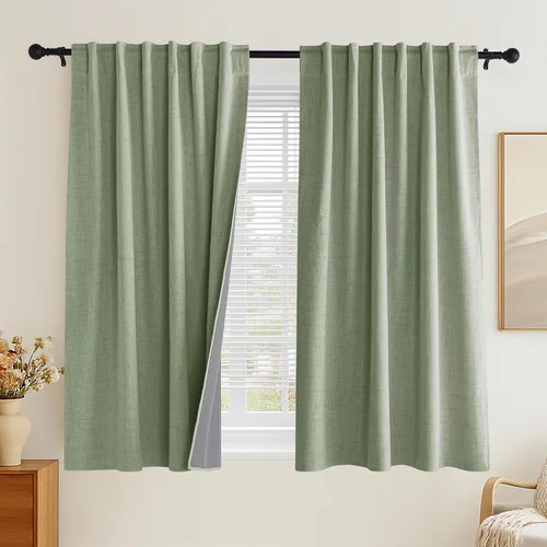 Miniatura 43 de PONY DANCE Cortinas de lino 100% opacas de 63 pulgadas de largo para dormitorio, sala de estar, oscurecimiento completo, bolsillo para barra