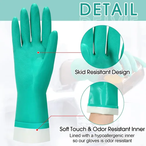 Miniatura 2 de Potchen 20 pares de guantes resistentes a productos químicos, guantes de nitrilo gruesos de servicio pesado a granel para limpieza, resisten ácido