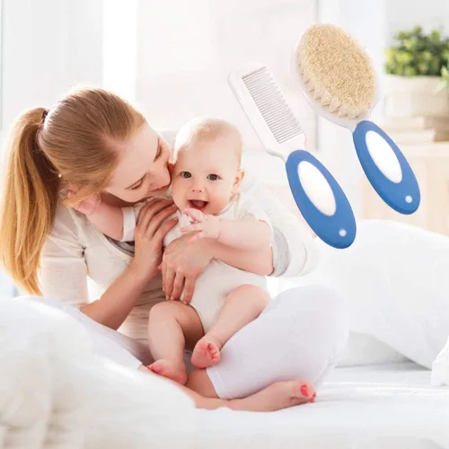 Miniatura 5 de Juego de cepillo y peine para el pelo del bebé para recién nacidos y niños pequeños Cerdas de cabra suaves naturales Ideal para la cuna Regalo