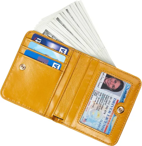 Miniatura 3 de Gostwo - Cartera compacta de piel genuina de lujo para mujer con bloqueo de RFID y ventana de identificación
