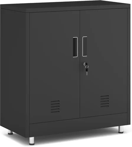 Miniatura 10 de JINGUR Armario de almacenamiento de metal con puertas de bloqueo y estante ajustable, pequeño aparador con cerradura para oficina en casa, pasillo