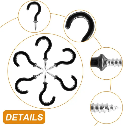 Miniatura 3 de Biaungdo 60 ganchos para tazas de techo de 1 pulgada, ganchos de tornillo, ganchos de taza de techo, ganchos autorroscantes, color negro