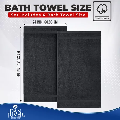 Miniatura 3 de DAN RIVER Paquete de 4 toallas de baño de algodón – 24 x 48 pulgadas, ligeras, superabsorbentes, de secado rápido, suaves y duraderas, toallas