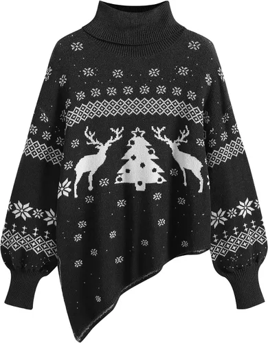 Miniatura 5 de ZAFUL Women Christmas Sweater Oversized Pullover Sweaters Casual Loose Long Sleeve Knit Tops