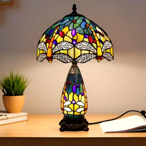 Miniatura 7 de Lámpara Tiffany de Vidrio Emplomado para Mesa de 12 x 19 Pulgadas Diseño Jarrón Madre e Hija Lámpara de Escritorio de Acento Luz Nocturna