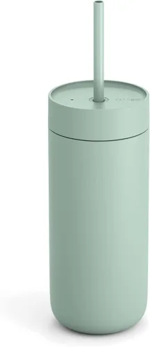 Fellow 16 oz Carter Taza fría con tapa de pajita resistente a derrames – Taza de acero inoxidable con aislamiento al vacío con interior de cerámica