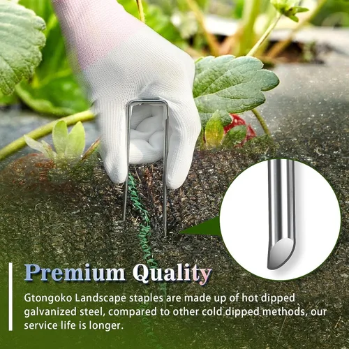Miniatura 3 de Gtongoko Paquete de 120 grapas galvanizadas para paisaje, estacas para cubierta de plantas, 6 pulgadas, calibre 11, estacas de valla, estacas