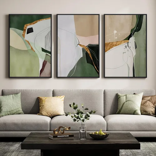 Miniatura 31 de Framed Sage Green Abstract Landscape Wall Art for Bedroom, 3 Piece Modern Canvas Prints Paintings Artwork for Walls, Minimalist Nature Pictures for