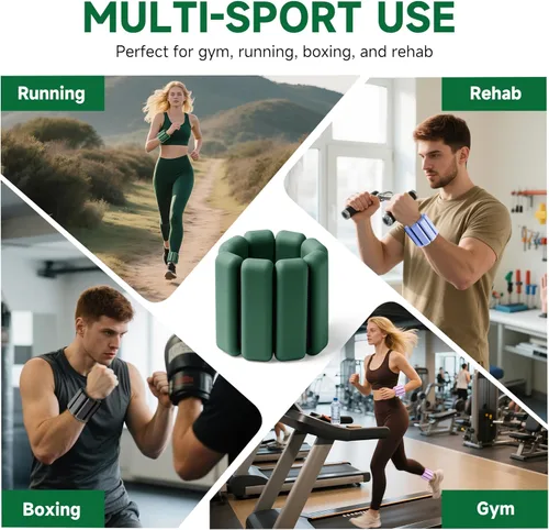 Miniatura 2 de Brazaletes con peso para muñeca y tobillo para mujeres de 1 libra cada uno (juego de 2) Pesas de entrenamiento para yoga, pilates y caminar Verde