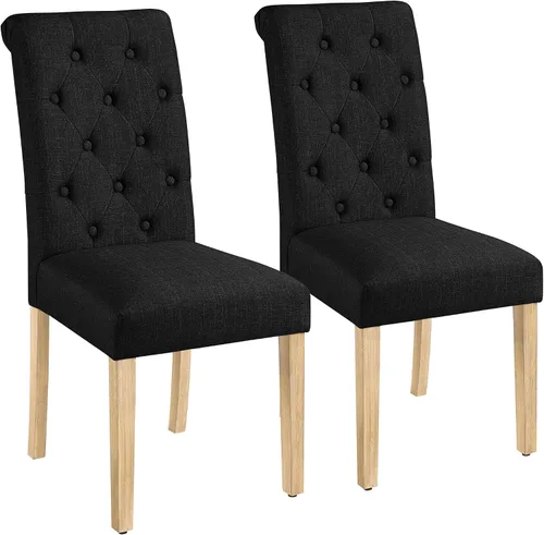 Miniatura 18 de Yaheetech Juego de 2 sillas de comedor tapizadas de tela con respaldo alto y patas de madera maciza para cocina, sala de estar, restaurante