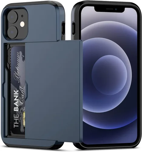 Miniatura 20 de Nvollnoe Funda para iPhone 12/12 Pro con Portarjetas [Almacena 5 Tarjetas] Funda Cartera de Doble Capa Resistente de Servicio Pesado a Prueba