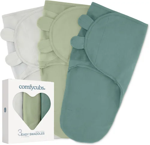 Miniatura 11 de Comfy Cubs - Manta para envolver fácil, 3 unidades - 100% algodón para recién nacidos, tamaño grande para bebés de 3-6 meses, con velcro ajustable