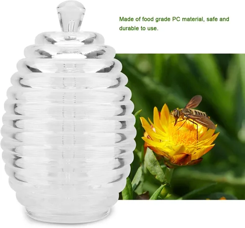 Miniatura 3 de Tarro de miel, 9.0 fl oz, botella de miel transparente sellada, tarro de mermelada en forma de colmena, patrón de panal con barra de goteo