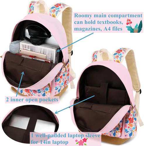 Miniatura 3 de Leaper Mochila escolar de moda mochila de lona para libros bolsa de hombro Rosa Floral 1 Mochilas tradicionales
