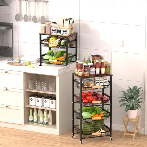 Miniatura 6 de Cesta de frutas y verduras para cocina, organizadores y almacenamiento de despensa de 3 niveles, organizador de aperitivos para encimera, carrito