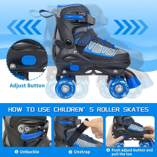 Miniatura 4 de Nattork Patines de ruedas para niños y niñas, 4 tamaños ajustables con ruedas iluminadas para niños principiantes para interiores y exteriores Azul