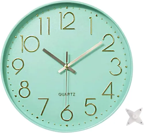 Reloj de pared de 12 pulgadas, silencioso, de cuarzo, funciona con pilas, para el hogar, cocina, oficina, escuela, sala de estar, decoración (verde