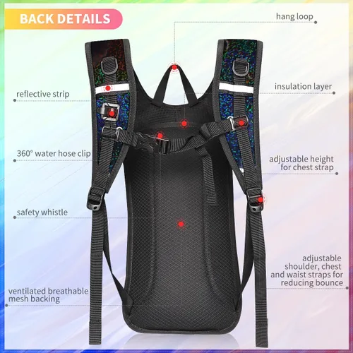 Miniatura 2 de Mochila de hidratación, mochila de agua con cámara de 2L, mochila de hidratación para raves, esencial para festivales, senderismo, ciclismo