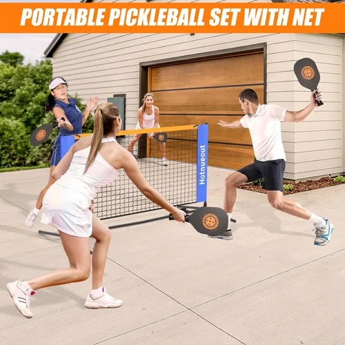 Miniatura 8 de Juego de pickleball con red y paletas de 5 pies de ancho para interiores, mini bola de pepinillo portátil, red de práctica de equipo pequeño, red