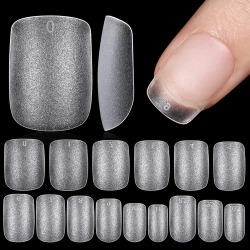 Miniatura 10 de TOMICCA Puntas de uñas extra cortas en forma de ataúd, 240 piezas de uñas postizas acrílicas de cobertura completa para manicura con extensión, 15