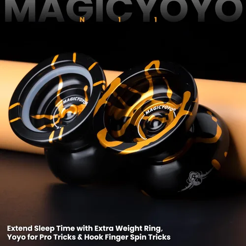 Miniatura 3 de MAGICYOYO N11 Yoyo N11 - Bola profesional Yoyo N11 de aleación de doble propósito (negro con dorado) con saco, guante, 12 cuerdas Yoyo y kit