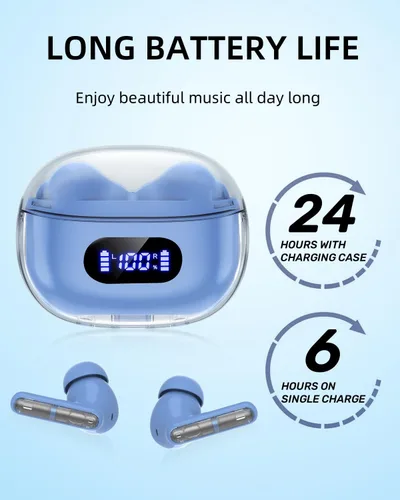 Miniatura 4 de Auriculares inalámbricos azules P1 PRO, auriculares inalámbricos Bluetooth con micrófonos de llamada clara, ajuste cómodo, IPX7 impermeable, batería