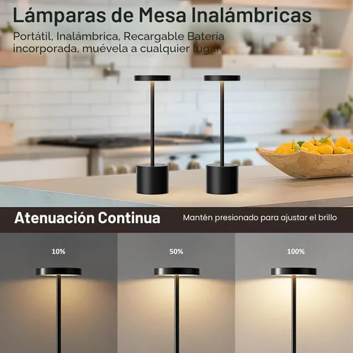 Miniatura 6 de Lámpara de mesa inalámbrica negra, lámparas con batería recargable de 4000mAh, lámparas LED inalámbricas para exteriores con atenuación continua
