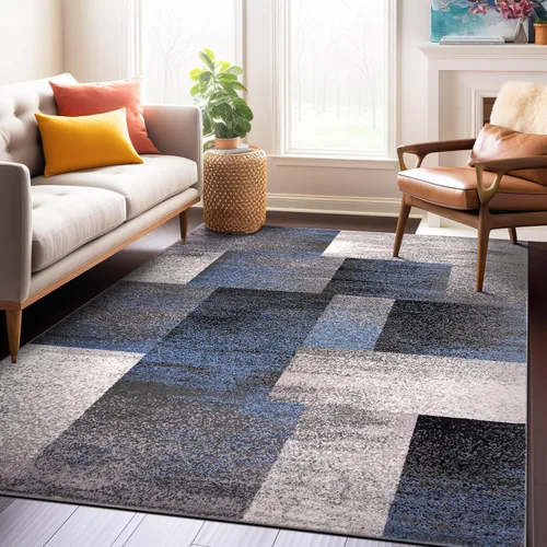 Miniatura 9 de Rugshop - Alfombra de corredor con diseño de cuadros, azul envejecida y moderna, no desprende pelos, para pasillo, entrada y cocina, 2 pies x 7 pies