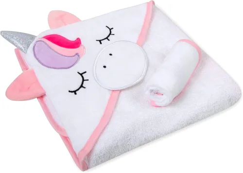 Miniatura 3 de Juego de toallas y paños con capucha de animales para recién nacidos, bebés, niños pequeños y niñas de 3 a 24 meses (unicornio brillante único)