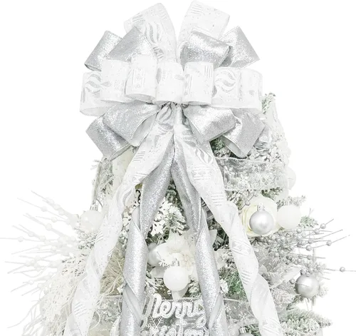 Miniatura 15 de Hismir Lazo grande de 53 x 13 pulgadas con serpentina de purpurina, lazos decorativos para árbol de Navidad, corona, puerta, festival, decoración