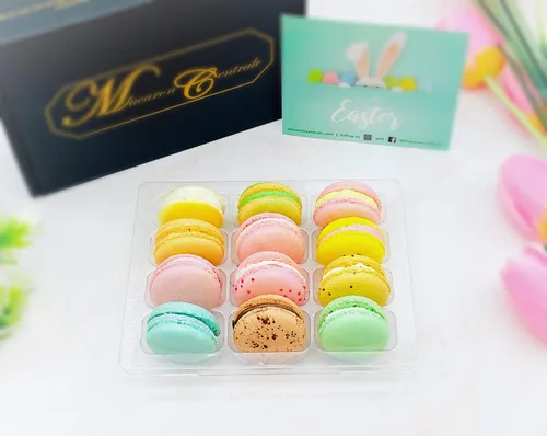 Juego de macarrones franceses de Pascua | Paquete de 12, 12 sabores diferentes de diversión de Pascua