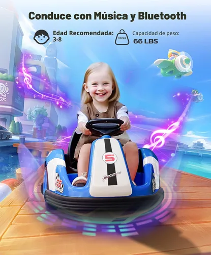 Miniatura 7 de ELEMARA Coche Chocador para Niños de 12V con Rueda Grande, 2.2 Mph Máximo, Coches Chocadores para Niños Pequeños con Control Remoto, Coche de Azul