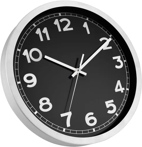 Miniatura 4 de Plumeet Reloj de pared pequeño, 10 pulgadas, funciona con pilas, con marco de aluminio plateado, reloj de pared de metal silencioso que no hace