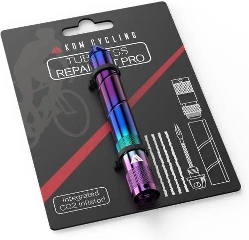 KOM Cycling Kit de reparación de neumáticos sin cámara para bicicletas de 8 colores. Corrige pinchazos de neumáticos de bicicleta de montaña y