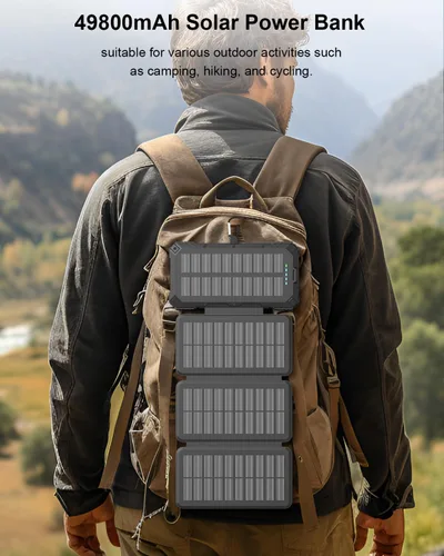 Miniatura 8 de Cargador solar de 49800 mAh con 4 cables integrados y 4 paneles plegables, cargador de teléfono portátil rápido PD22.5W, batería externa