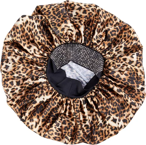 Miniatura 2 de Red by Kiss Gorro de dormir sedoso con borde ancho, diseño de diamante, sin encrespamiento de Keyshia Cole, súper Jumbo (leopardo de lujo), Luxe