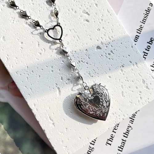 Miniatura 2 de ZKBKJSPZJB Collar con medallón de corazón personalizado para niñas, acero inoxidable, collar de corazón