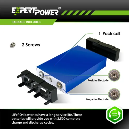 Miniatura 6 de ExpertPower Celda de batería prismática de litio LiFePO4 de 3.2V 100Ah UL 1973 A grado 2500-7000 ciclos de vida y vida útil de 10 años Ciclo